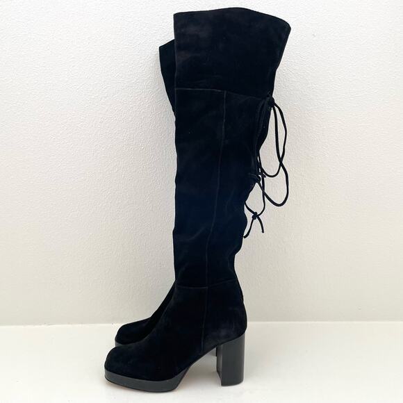 Free People Echo Black Suede Over the Knee Platform Boots Women's 37.5 NEW - Picture 8 of 11